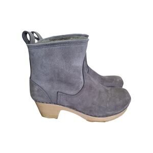 No. 6 5" PULL ON SHEARLING CLOG BOOT ON Mid HEEL- SMOKE SUEDE Size 37 US 7